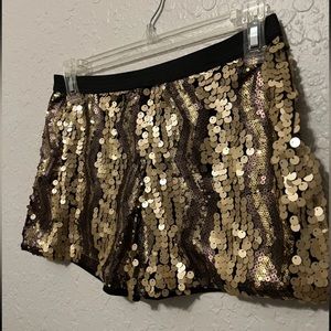 Love Culture Gold Rose Black Sequins Party Shorts Sz M Womens Juniors Club NYE